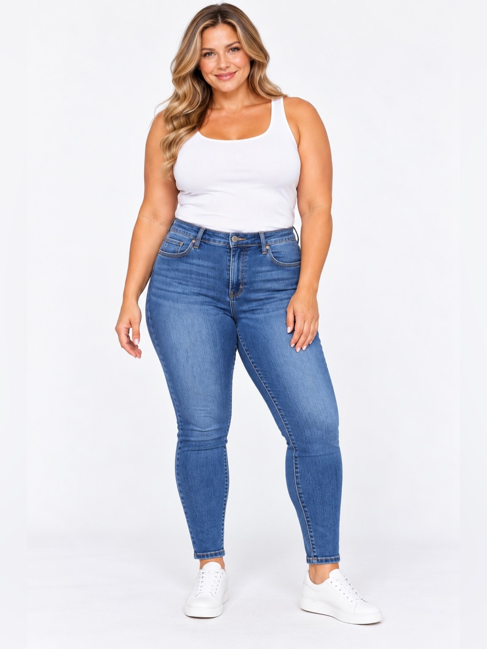 Seven7 Women's High Rise Skinny Jeans in Dark Blue Denim